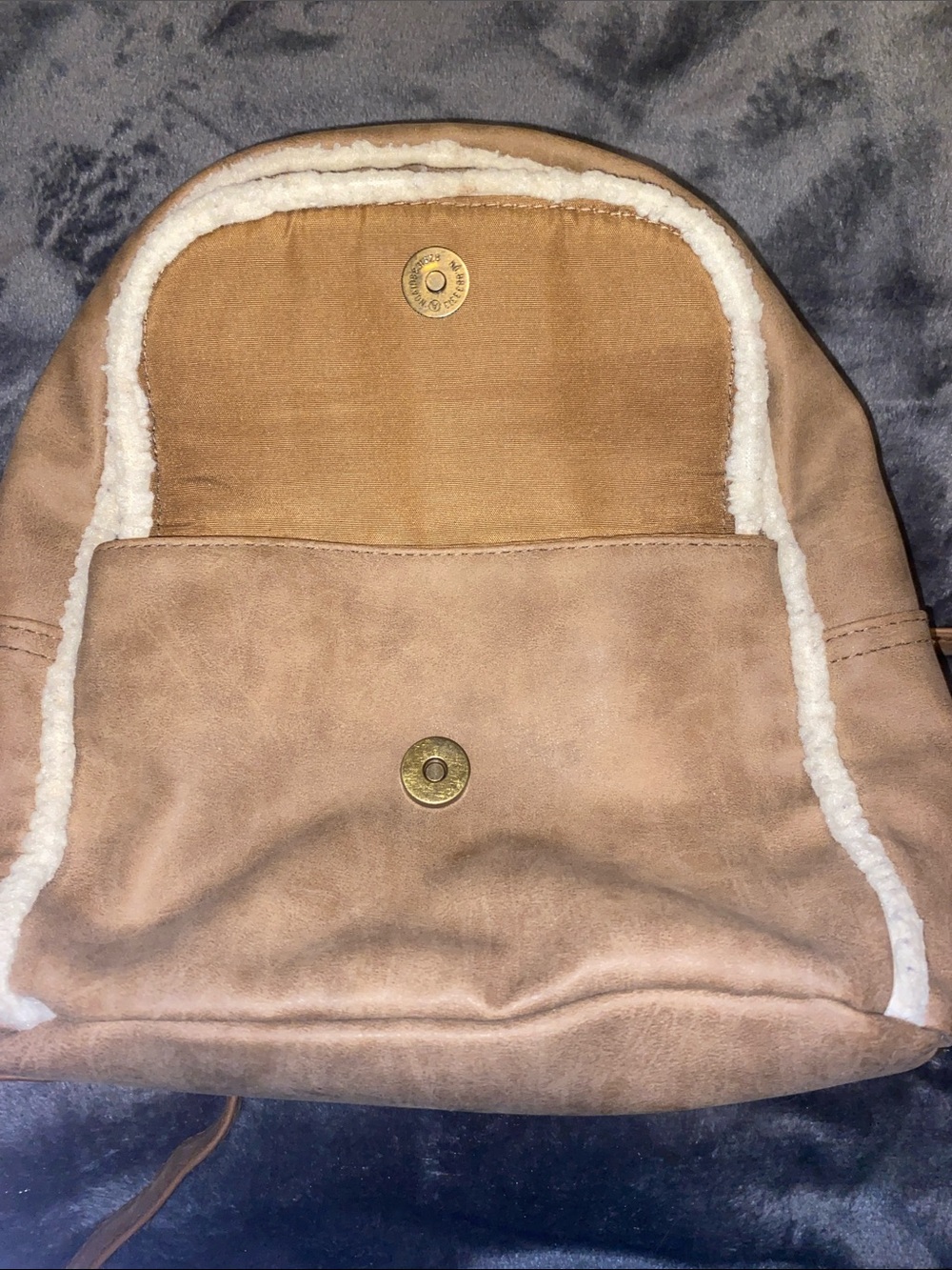 Shearling-Trim Tan Mini Backpack - Picture 7 of 13